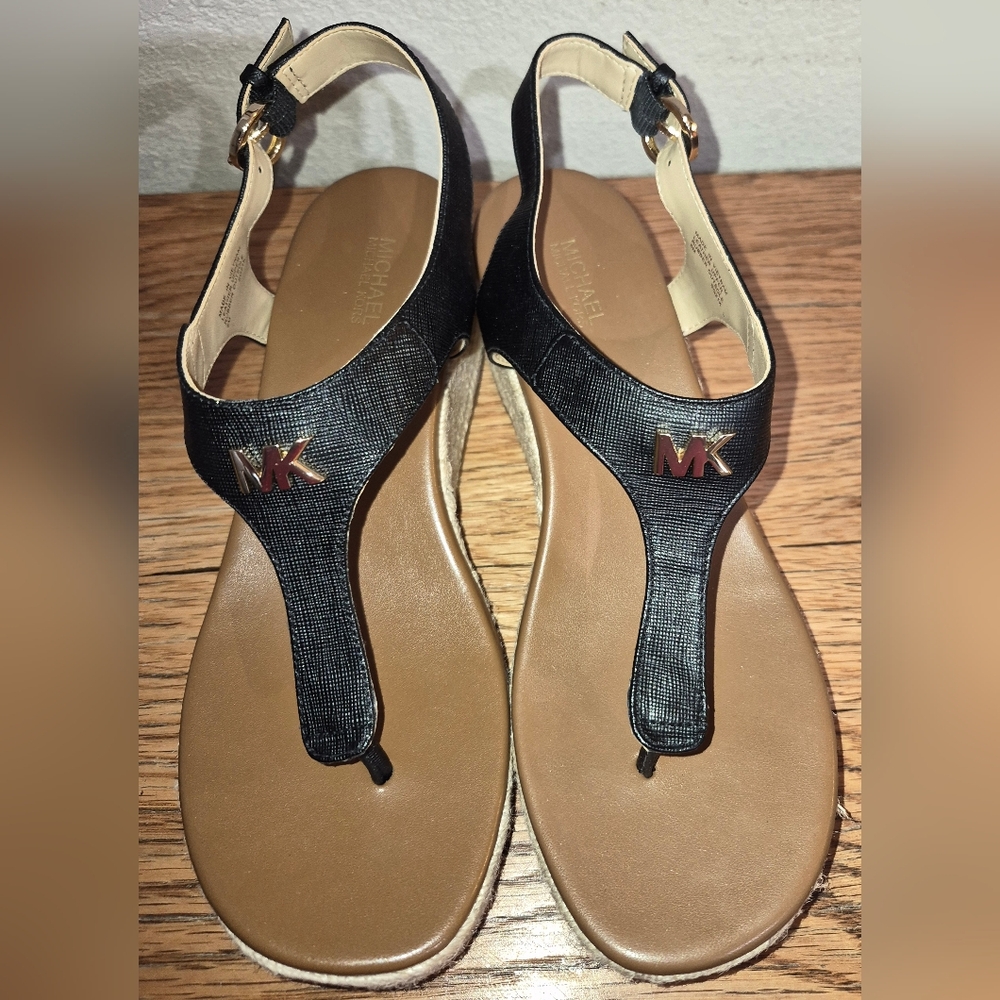 MICHAEL Michael Kors Black and Brown Espadrille Wedge Sandals - Picture 2 of 5